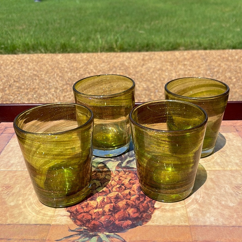 Hand-blown glassware, Color green with gold details